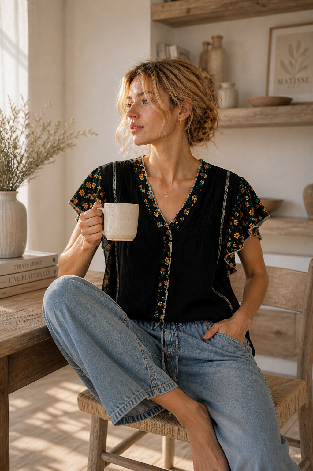 V-Neck Floral Ruffle Sleeve Blouse | POL