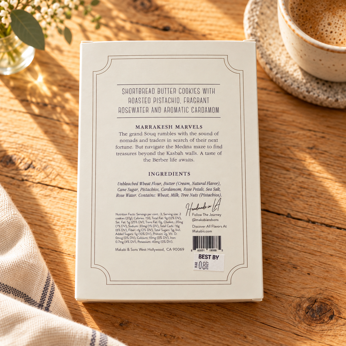 Makabi & Sons Maroc Shortbread Cookies – Rose, Pistachio & Cardamom