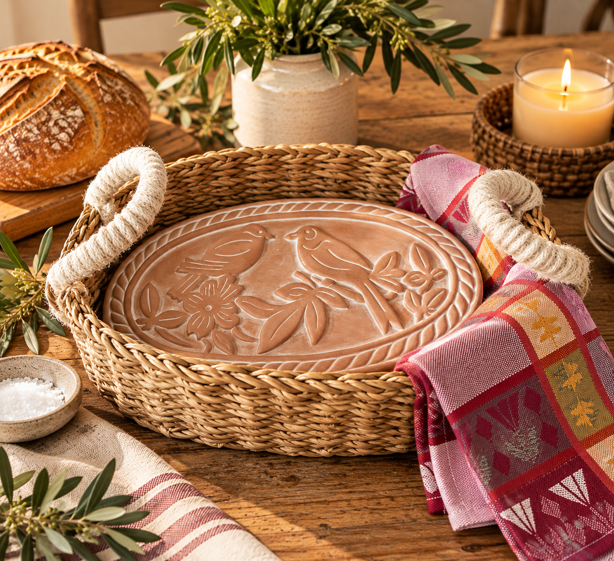 Lovebird Oval Bread Warmer & Basket