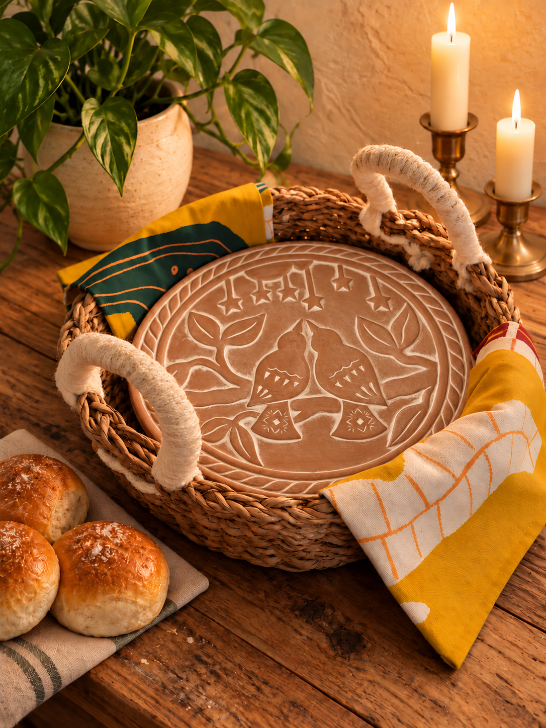 Lovebirds Round Bread Warmer & Basket