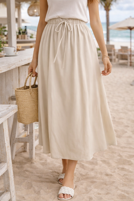 ADORA Drawstring Waist Crinkle Maxi Skirt