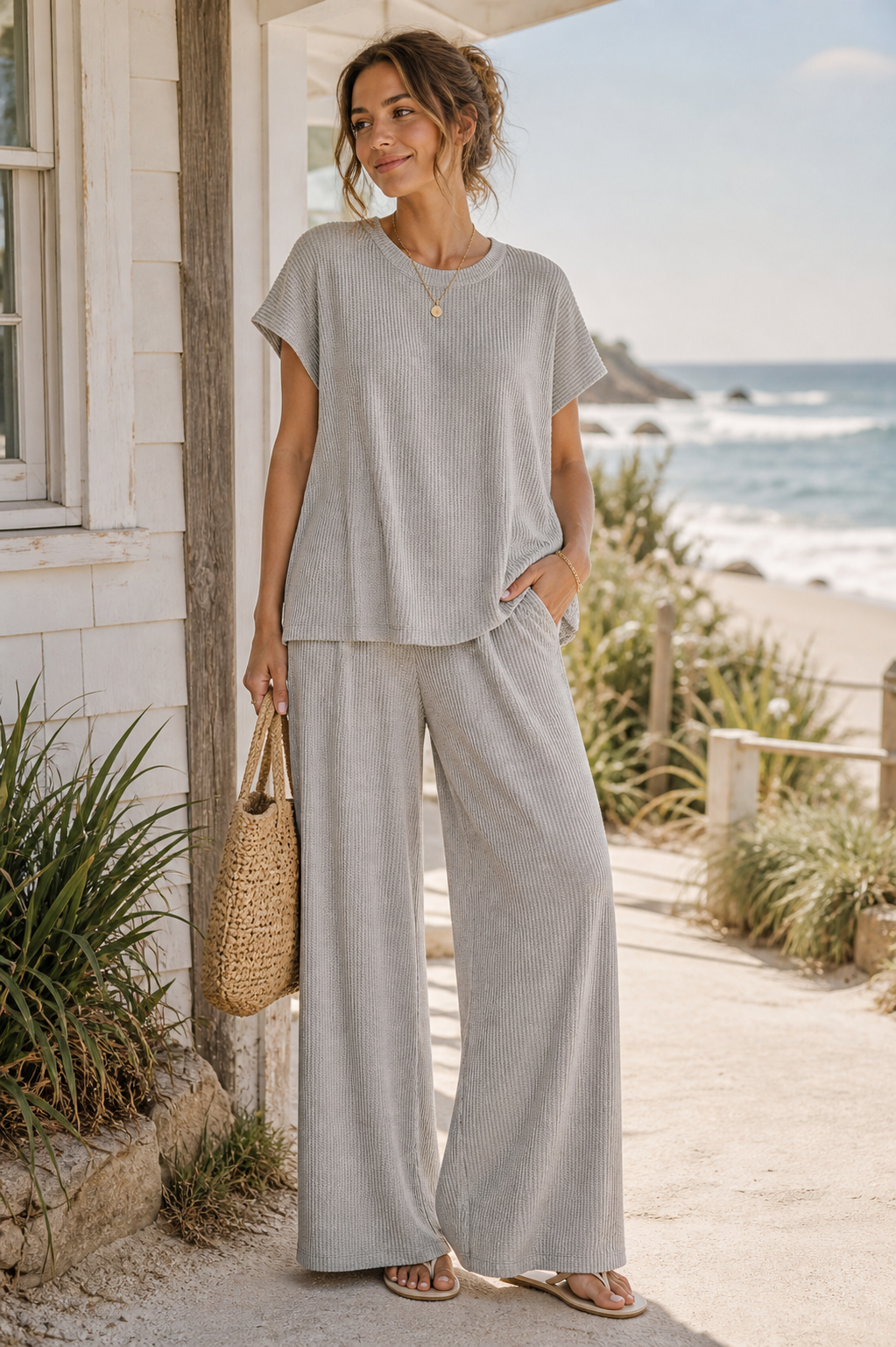 Raised Rib Relaxed Top & Pants Set | Zenana