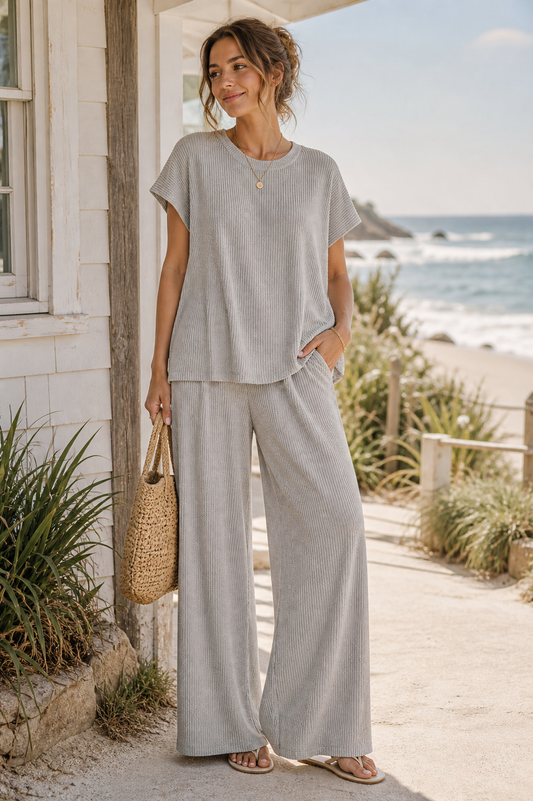 Raised Rib Relaxed Top & Pants Set | Zenana