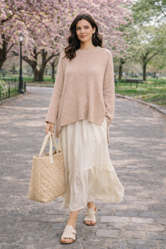 Davi & Dani High-Low Round Neck Drop Shoulder Sweater