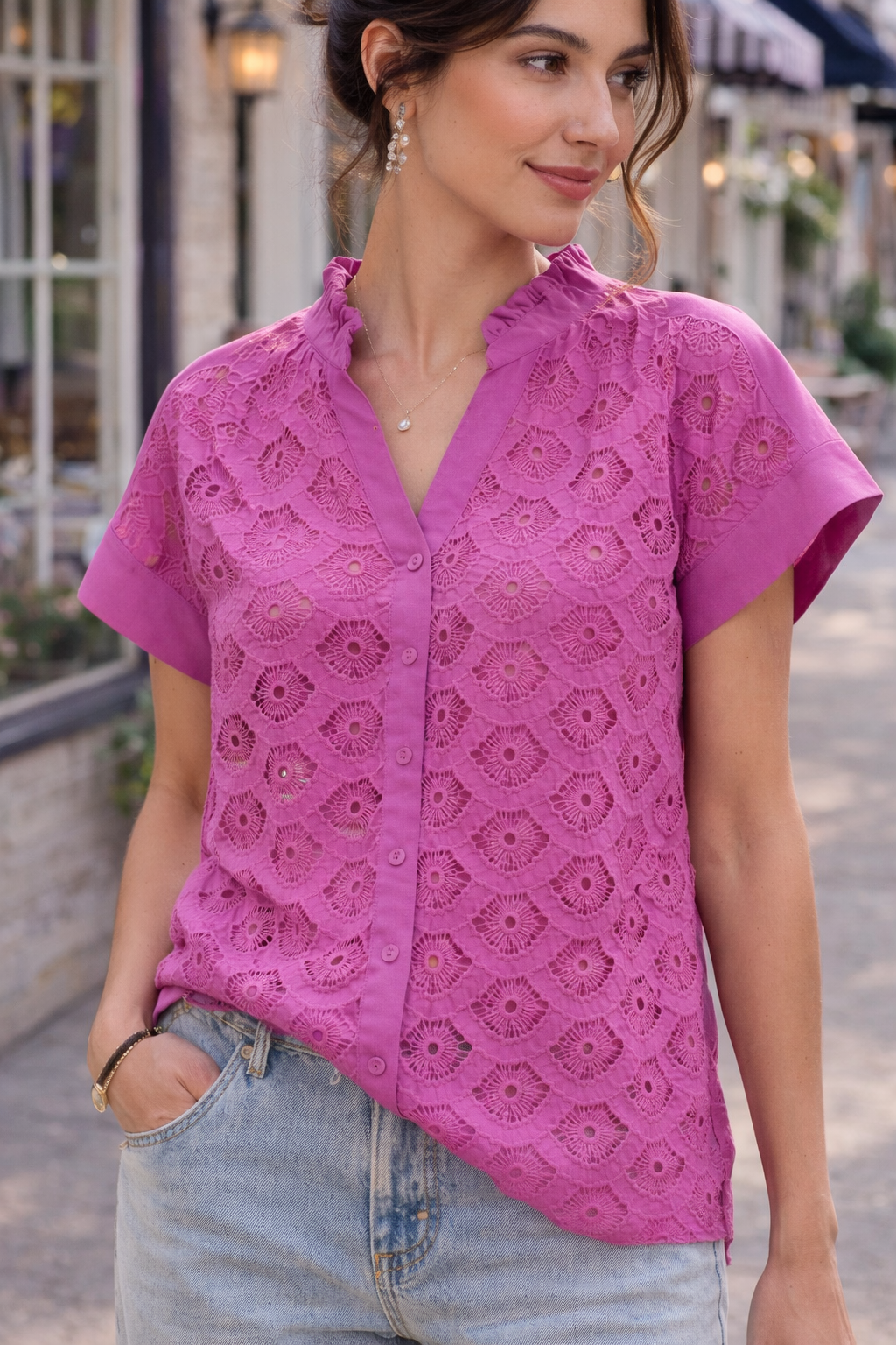 Peony Lace Everyday Blouse | Umgee