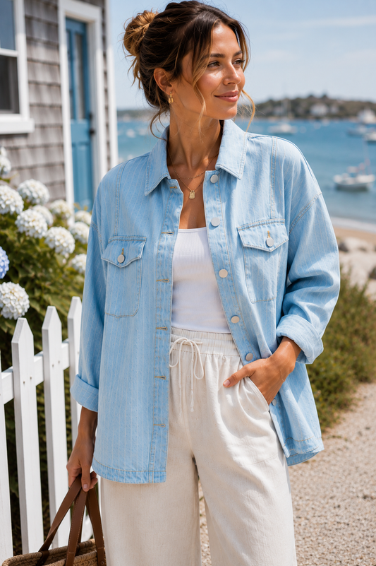 Oversized Stripe Denim Shaket