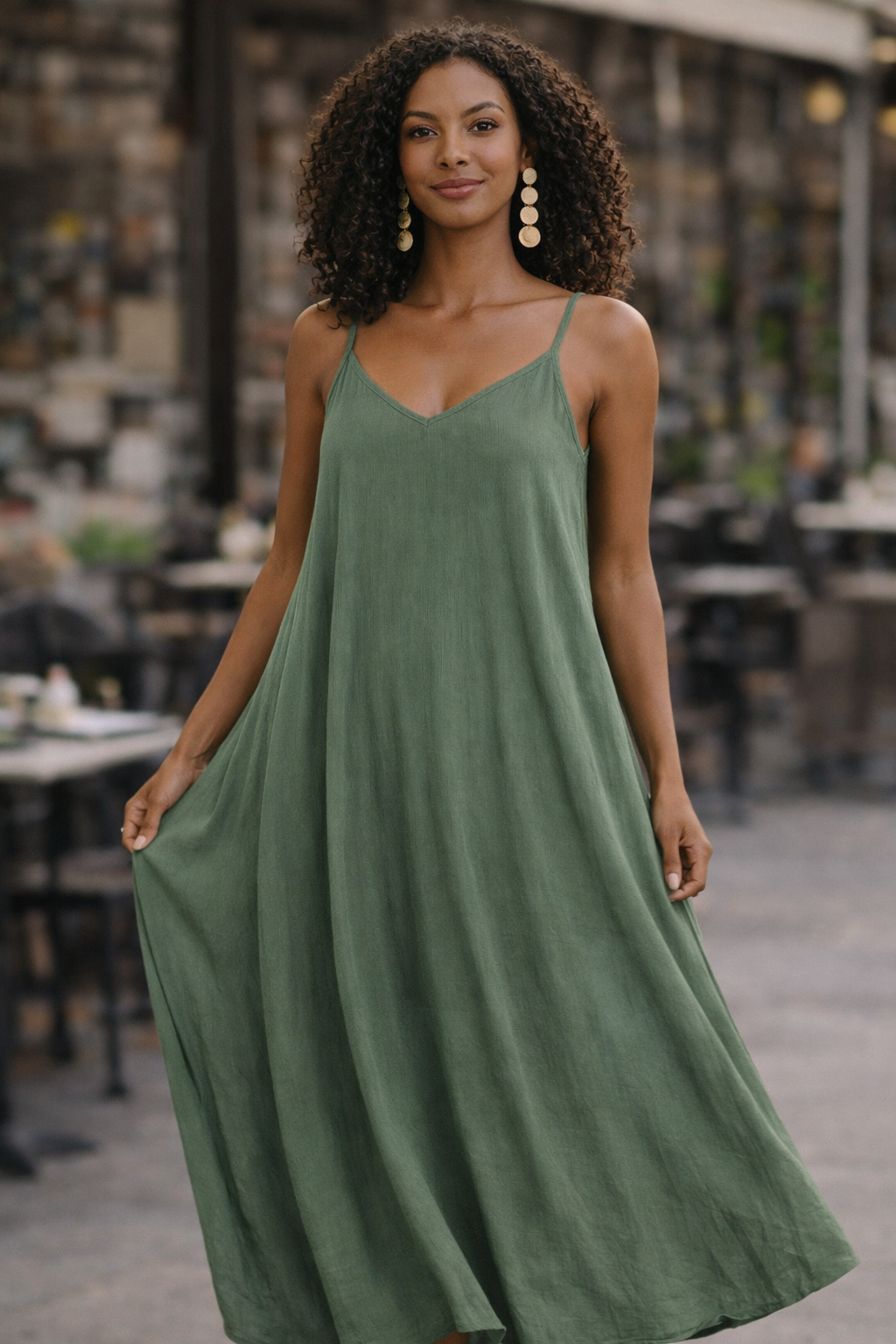 Woven Crinkle Cami Maxi Dress with Side Pockets