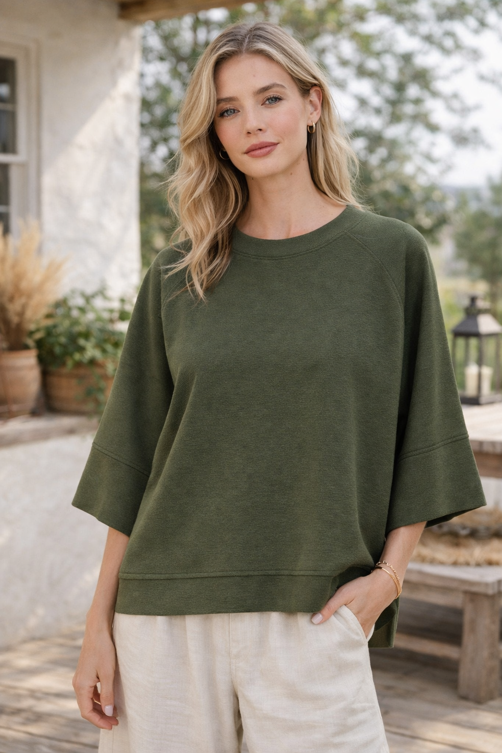 Zenana Scuba 3/4 Sleeve Pullover