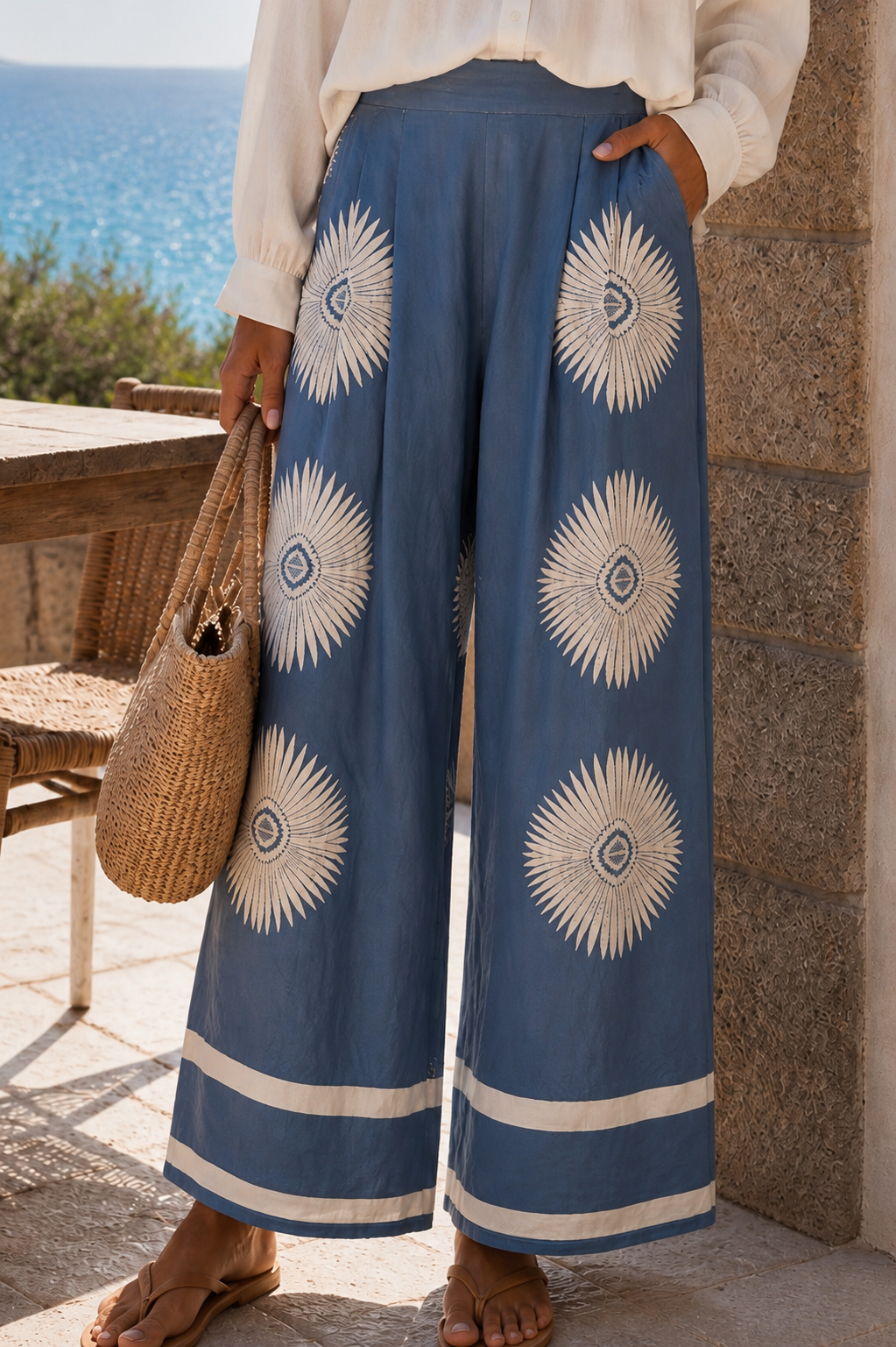 Abstract Border Print Wide Leg Pants| Umgee