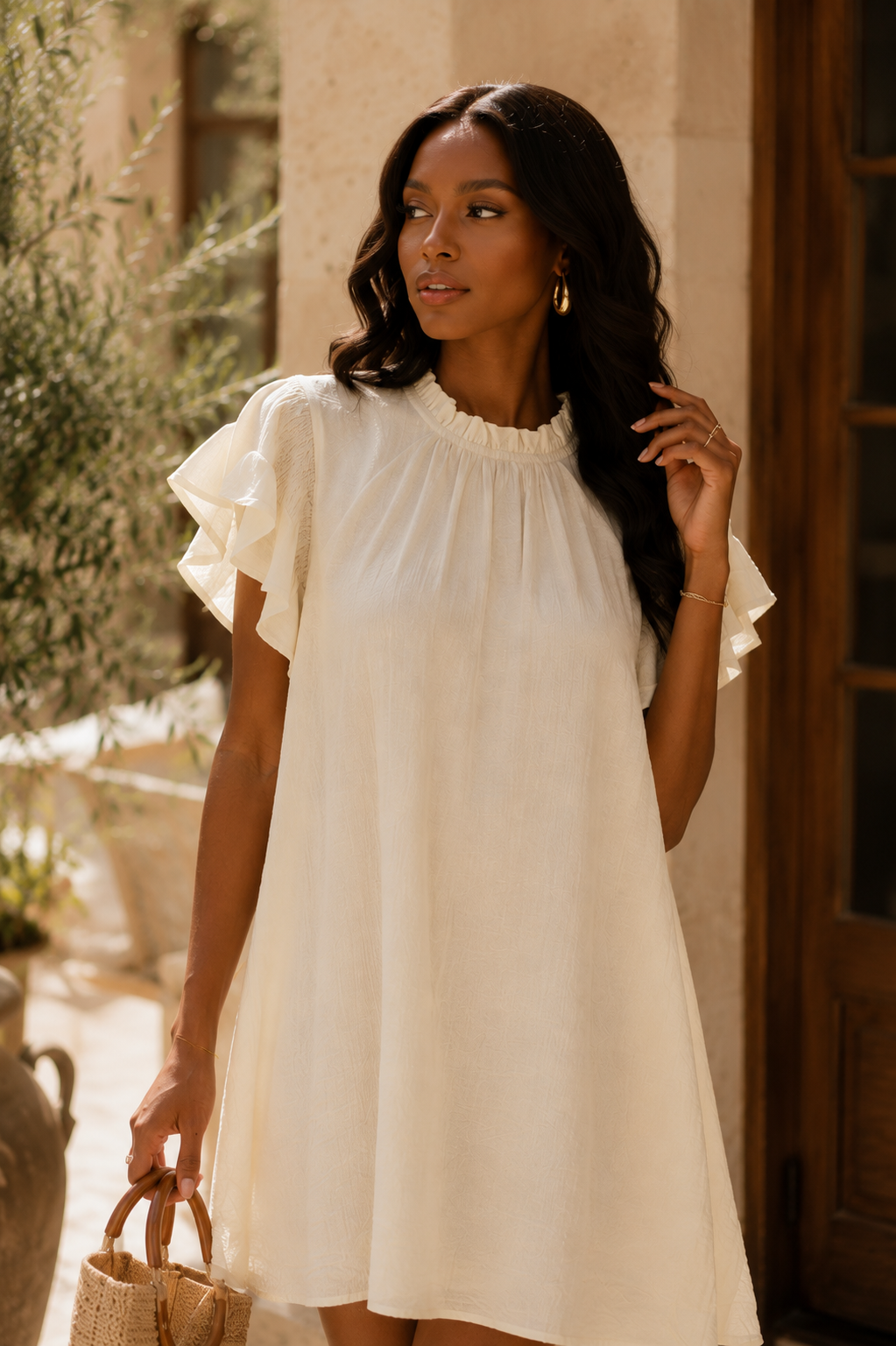 Ruffle Flutter Sleeve Dress
