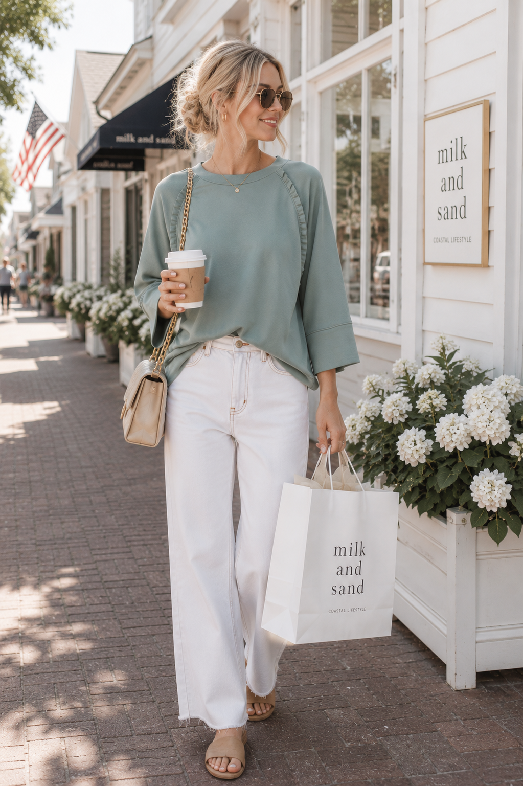 Ruffle Trim 3/4 Raglan Sleeve Top