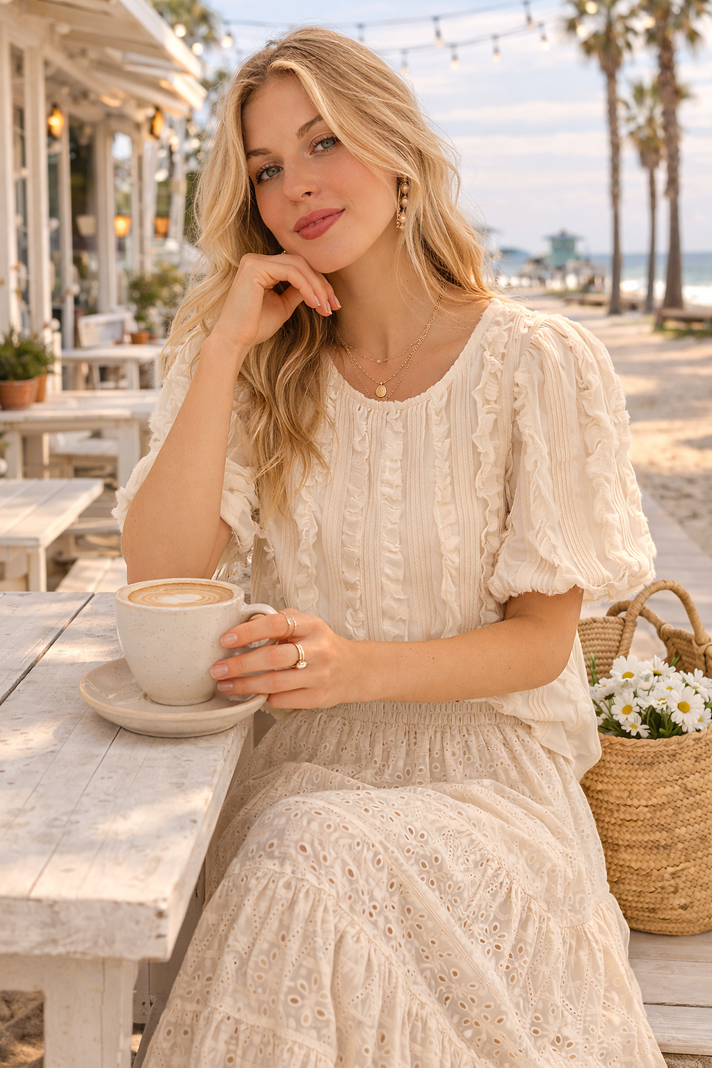 ADORA Solid Puff Sleeves Knit Top