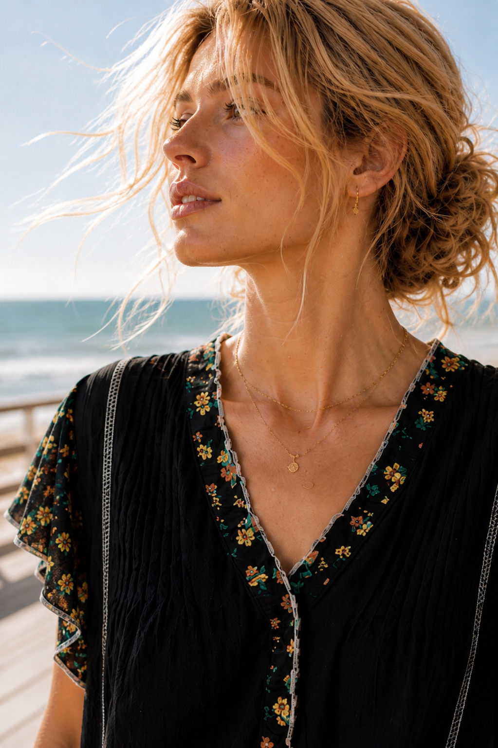 V-Neck Floral Ruffle Sleeve Blouse | POL