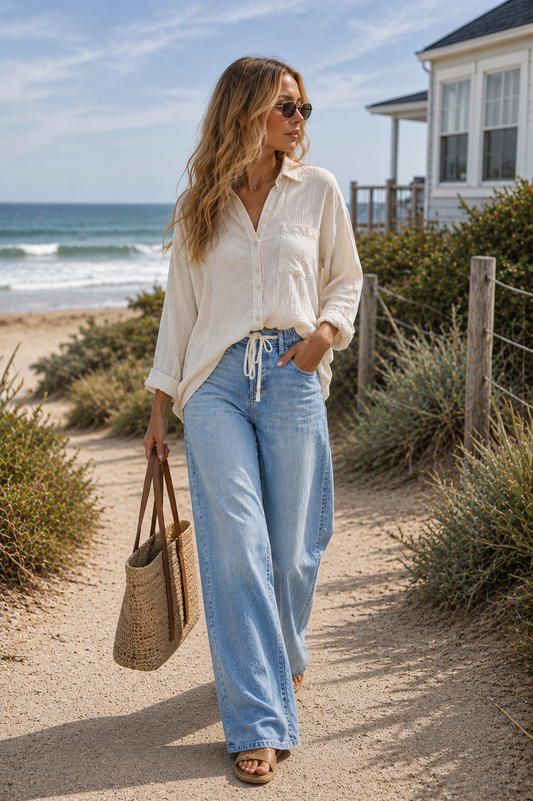 Relaxed Fit Drawstring Waist Jeans | Risen
