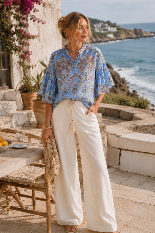 POL Floral Printed Woven Ruffle Sleeve Shirt