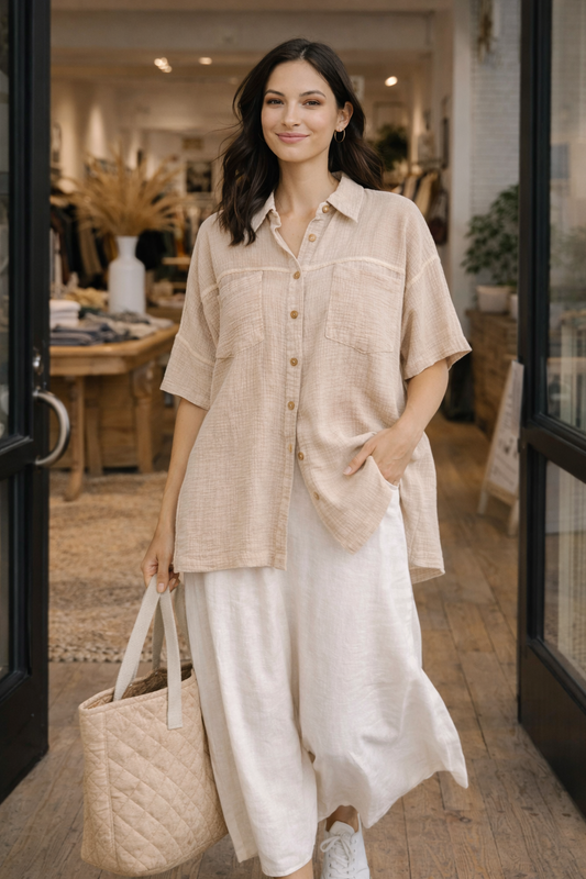 Mittoshop Mineral Wash Gauze Oversized Short Sleeve Shirt