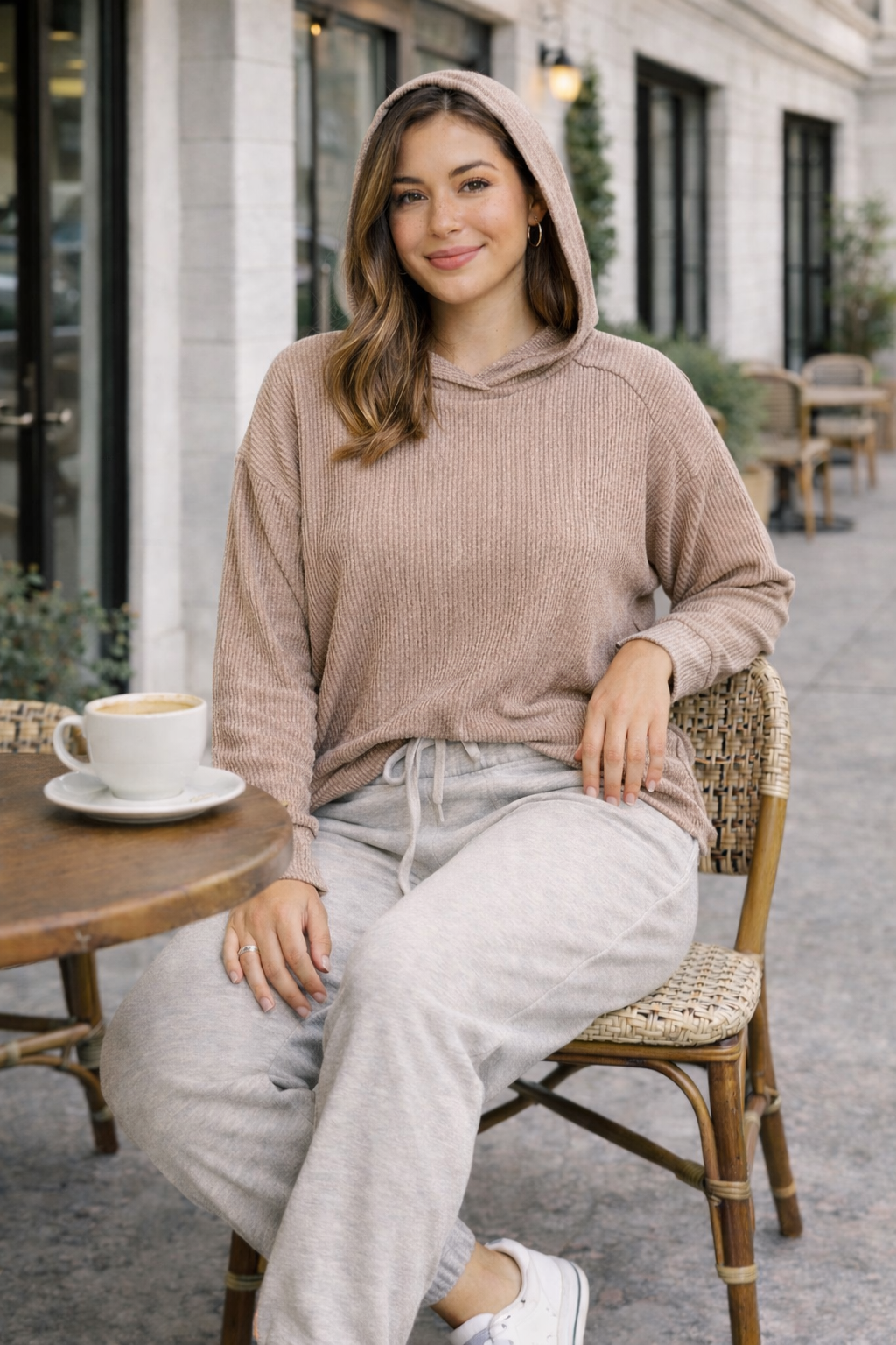 Zenana Ribbed Long Sleeve Hoodie