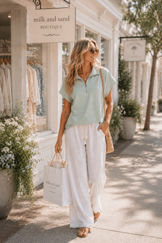 Half Zip Pullover with Scalloped Edge Hem