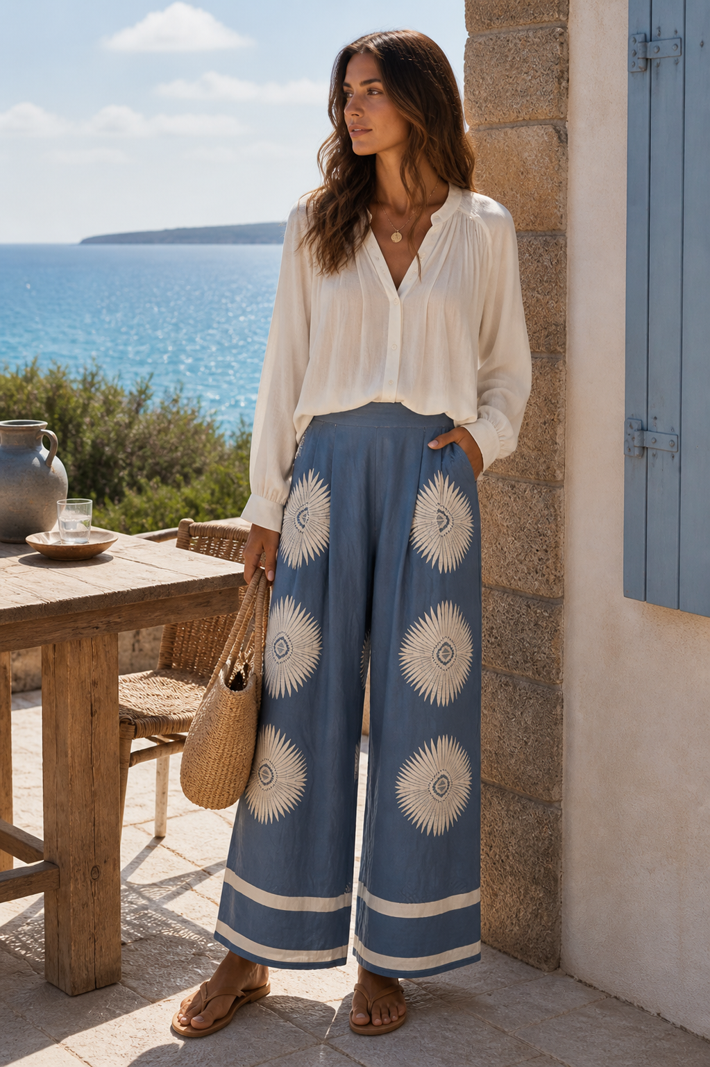 Abstract Border Print Wide Leg Pants| Umgee