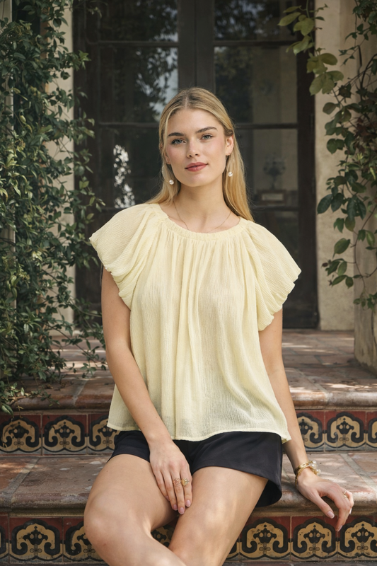 Crinkle Flutter Sleeve Peasant Top|Umgee