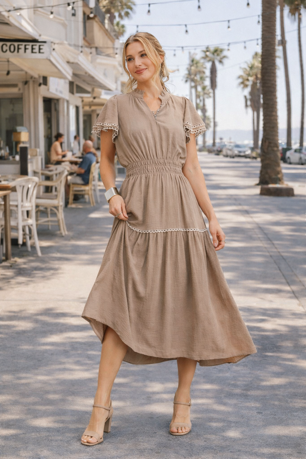 Umgee Tiered Flutter Sleeve Midi Dress