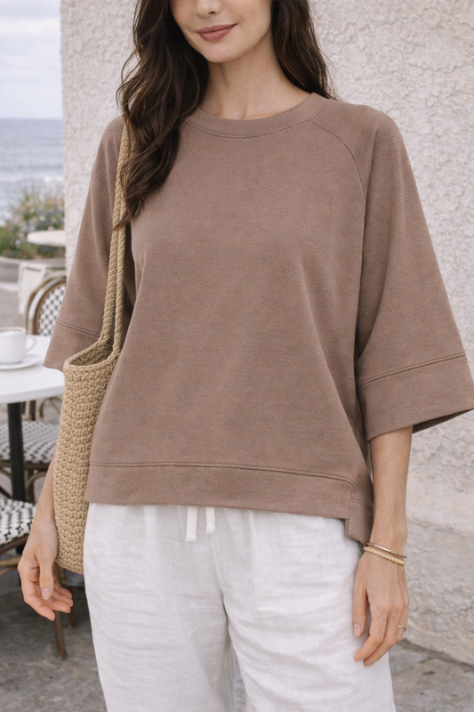 Zenana Scuba 3/4 Sleeve Pullover