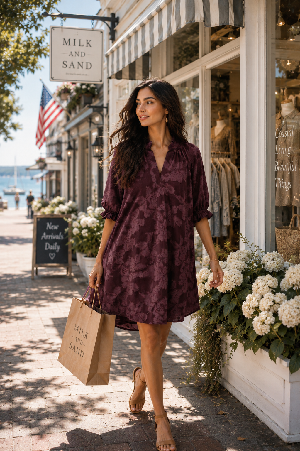 Floral Textured Jacqaurd V-Neck Dress
