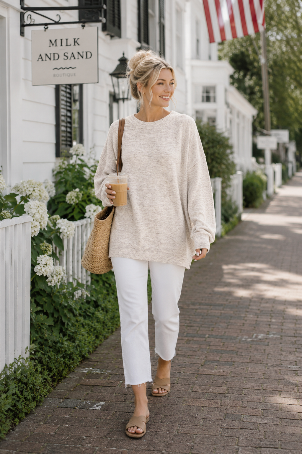Oversized Round Neck Exposed Seam Melange Sweater