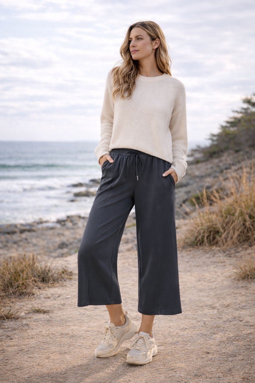 Umgee Drawstring Wide Leg Cropped Pants