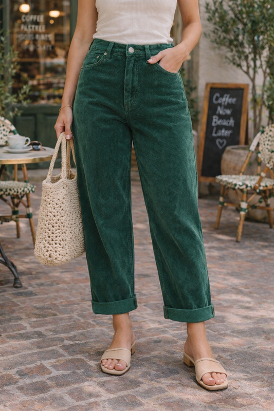 High Rise Crop Barrel Cordurory Pants| RISEN