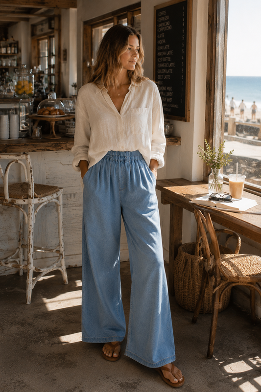 Stone Washed Wide Leg Pants