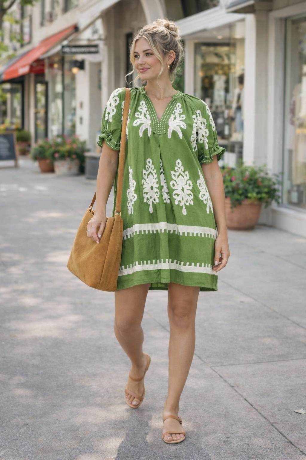 Umgee Two Tone Border Print Mini Dress