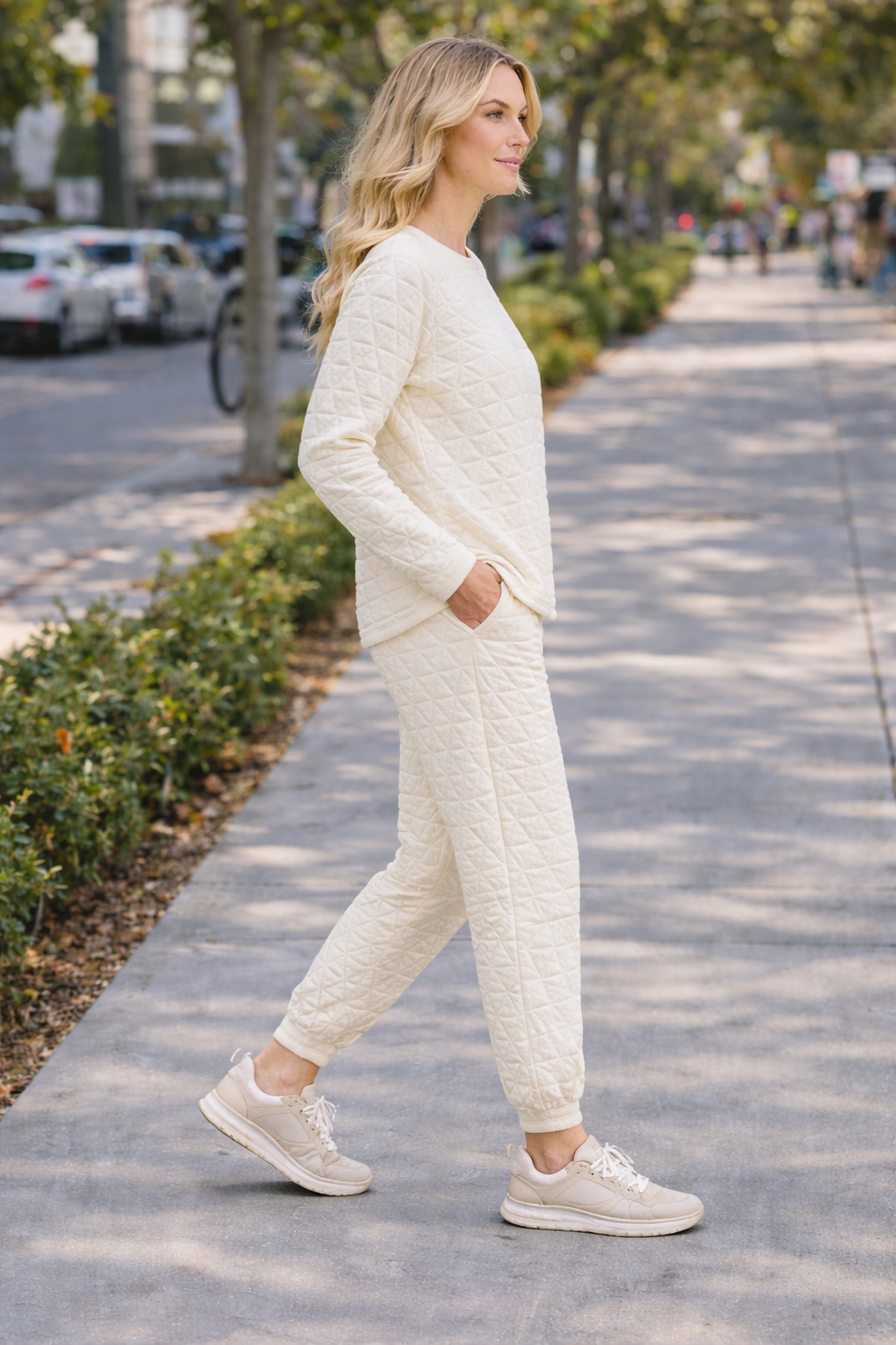 Double Take Full Size Texture Round Neck Long Sleeve Top and Pants Set