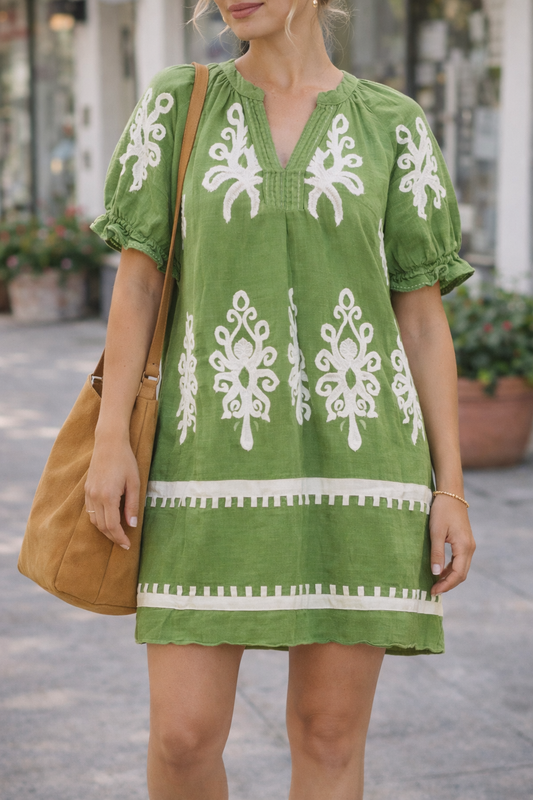 Umgee Two Tone Border Print Mini Dress