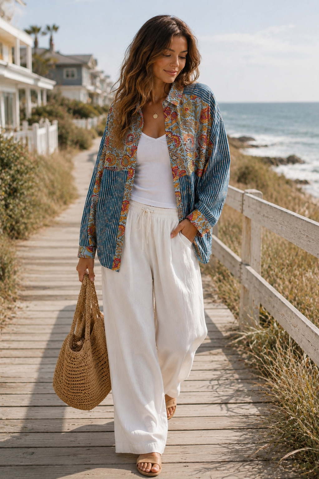 Patchwork Mixed Textured Paisley Floral Stripe Long Sleeve Shirt