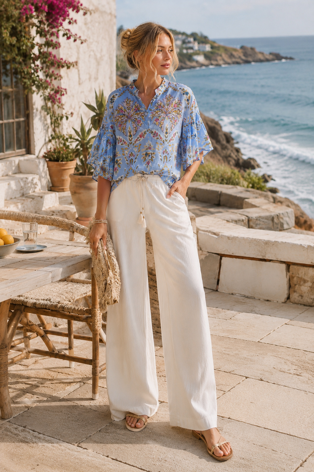 Floral Printed Woven Ruffle Sleeve Shirt