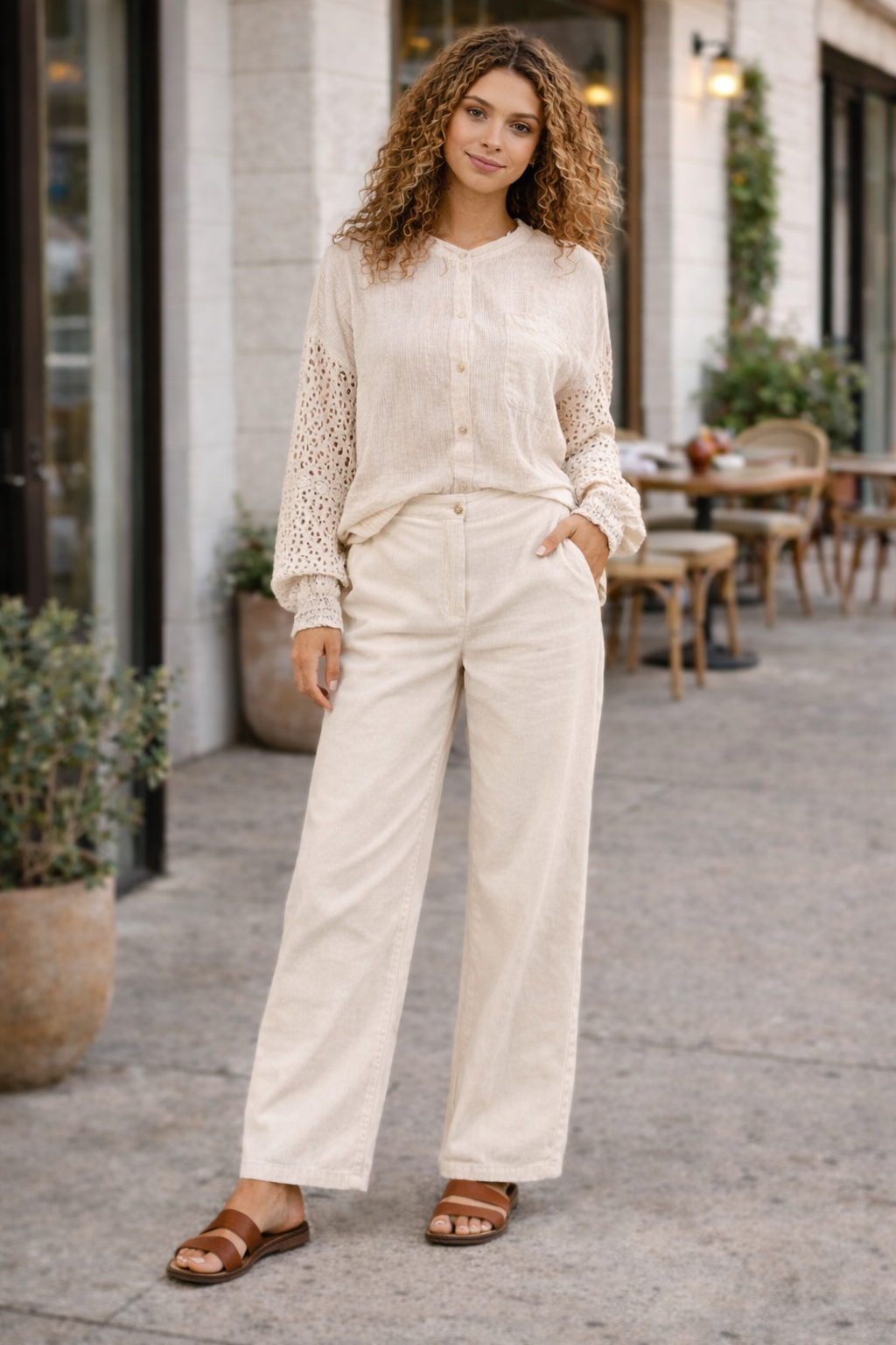 Mittoshop Corduroy Back Elastic Waist Pants