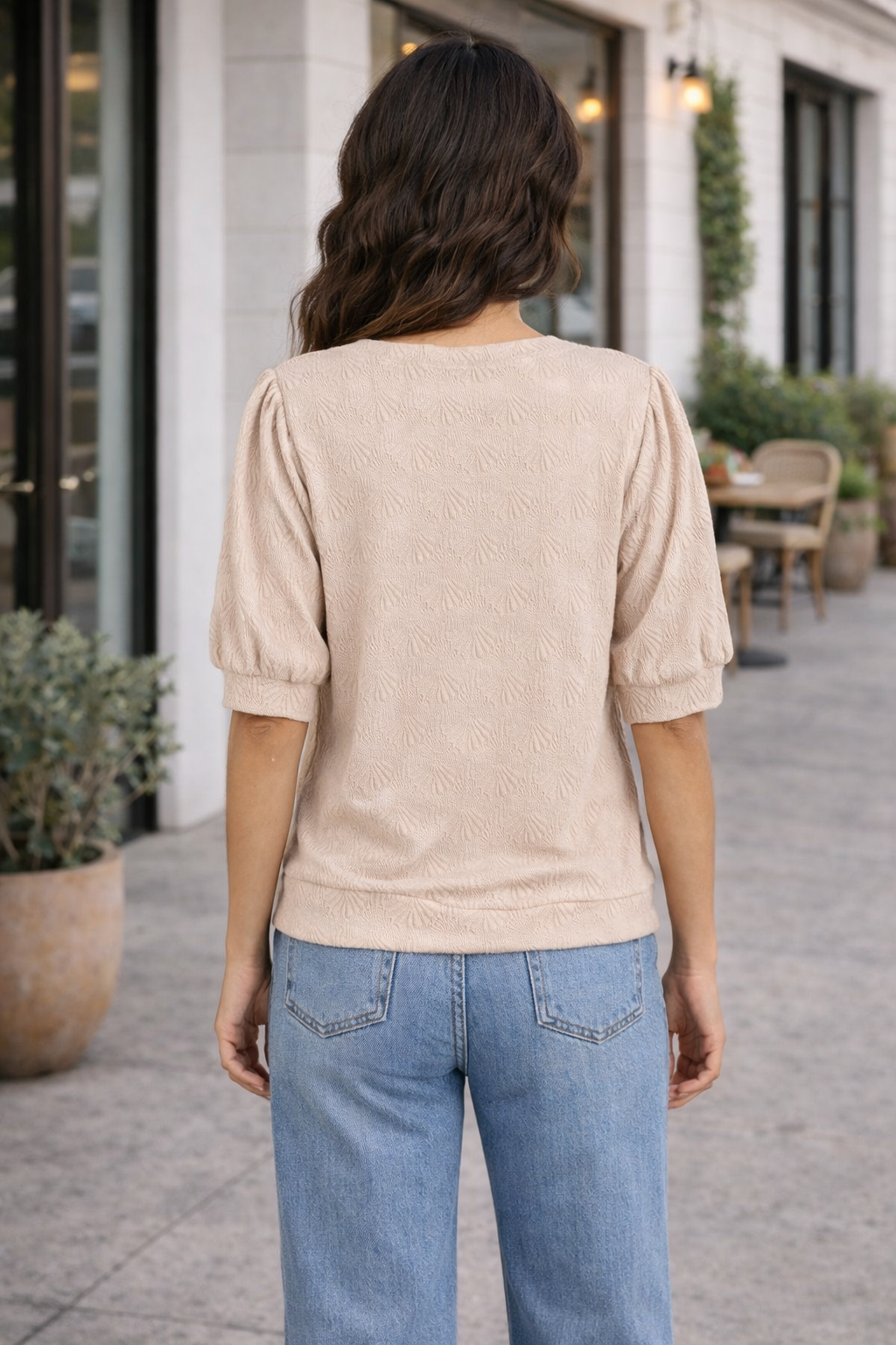Mittoshop Fan Shell Texture Short Puff Sleeve Knit Top