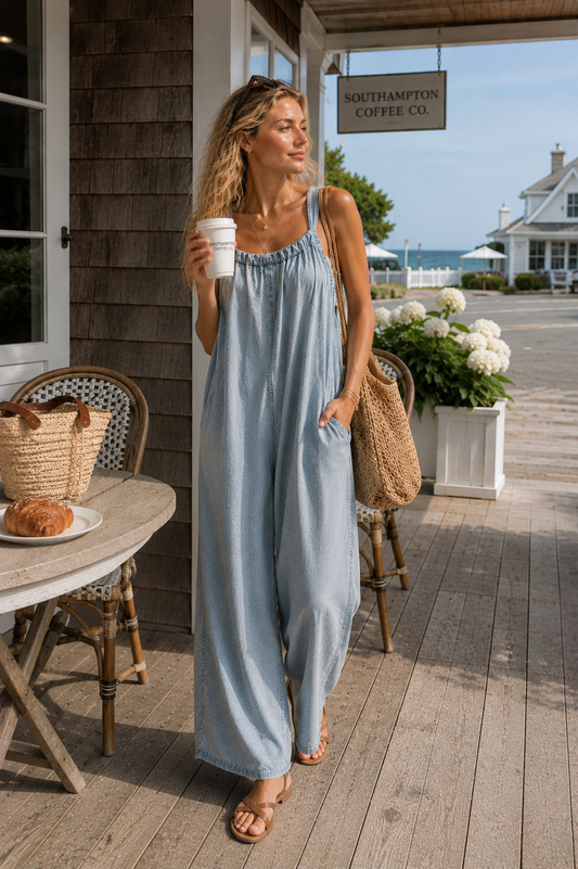 Wide Leg Lightweight Denim Overalls