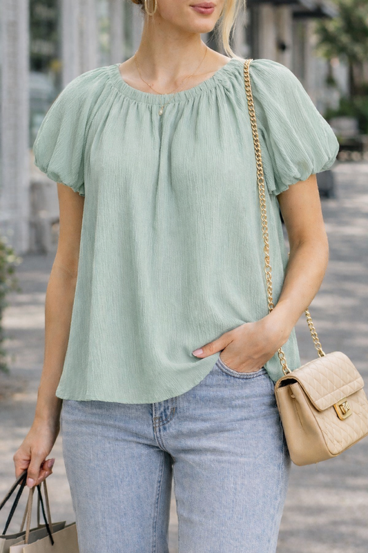 Crinkle Flutter Sleeve Peasant Top | Umgee