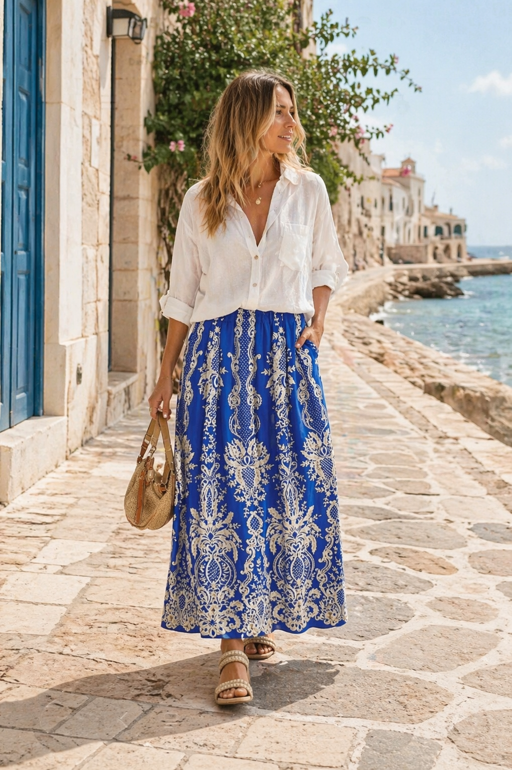 Umgee Border Print Wide Leg Pants