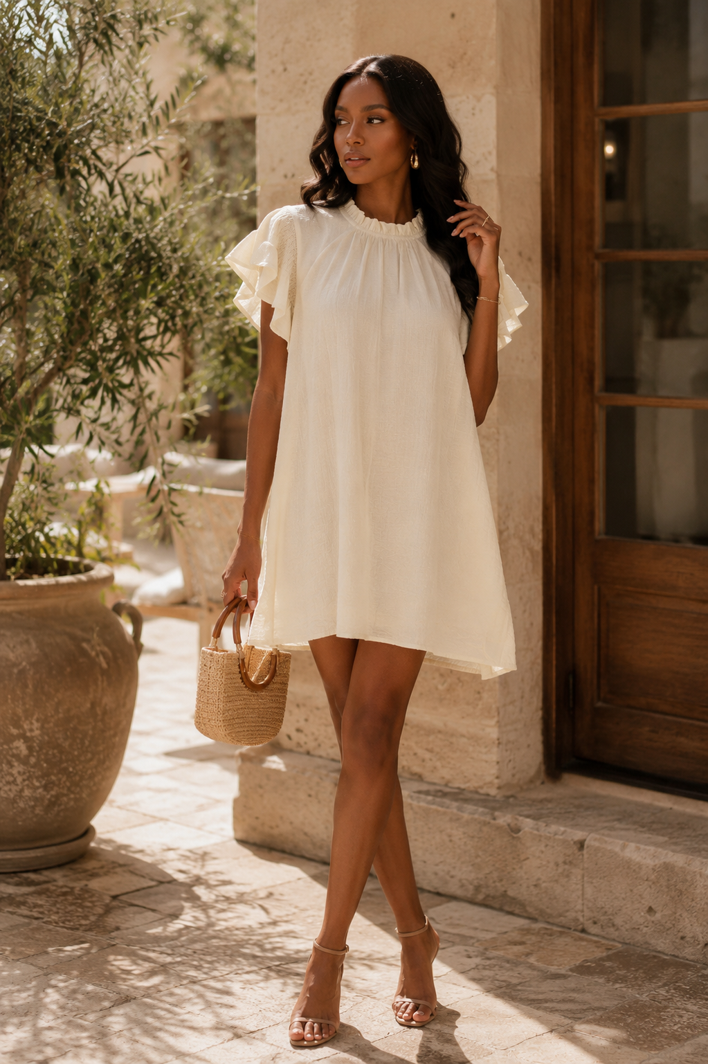 Ruffle Flutter Sleeve Dress
