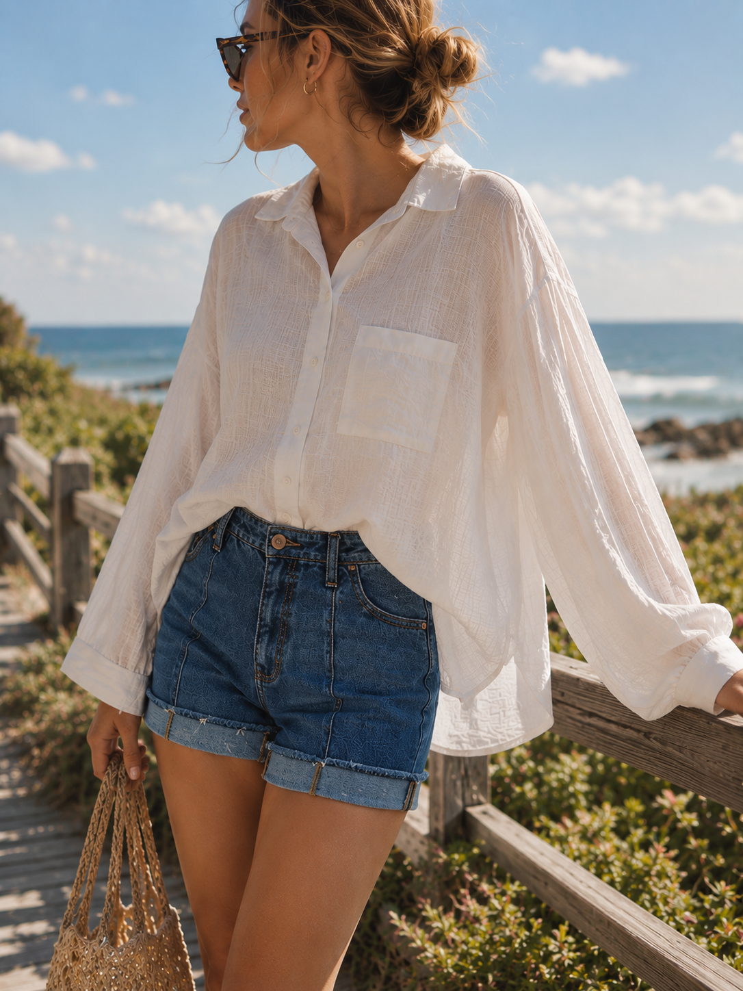 Slouchy Cuffed Denim Shorts