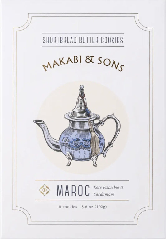 Maroc Rose, Pistachio & Cardamom Shortbread Cookies – 6 Cookies Per Box