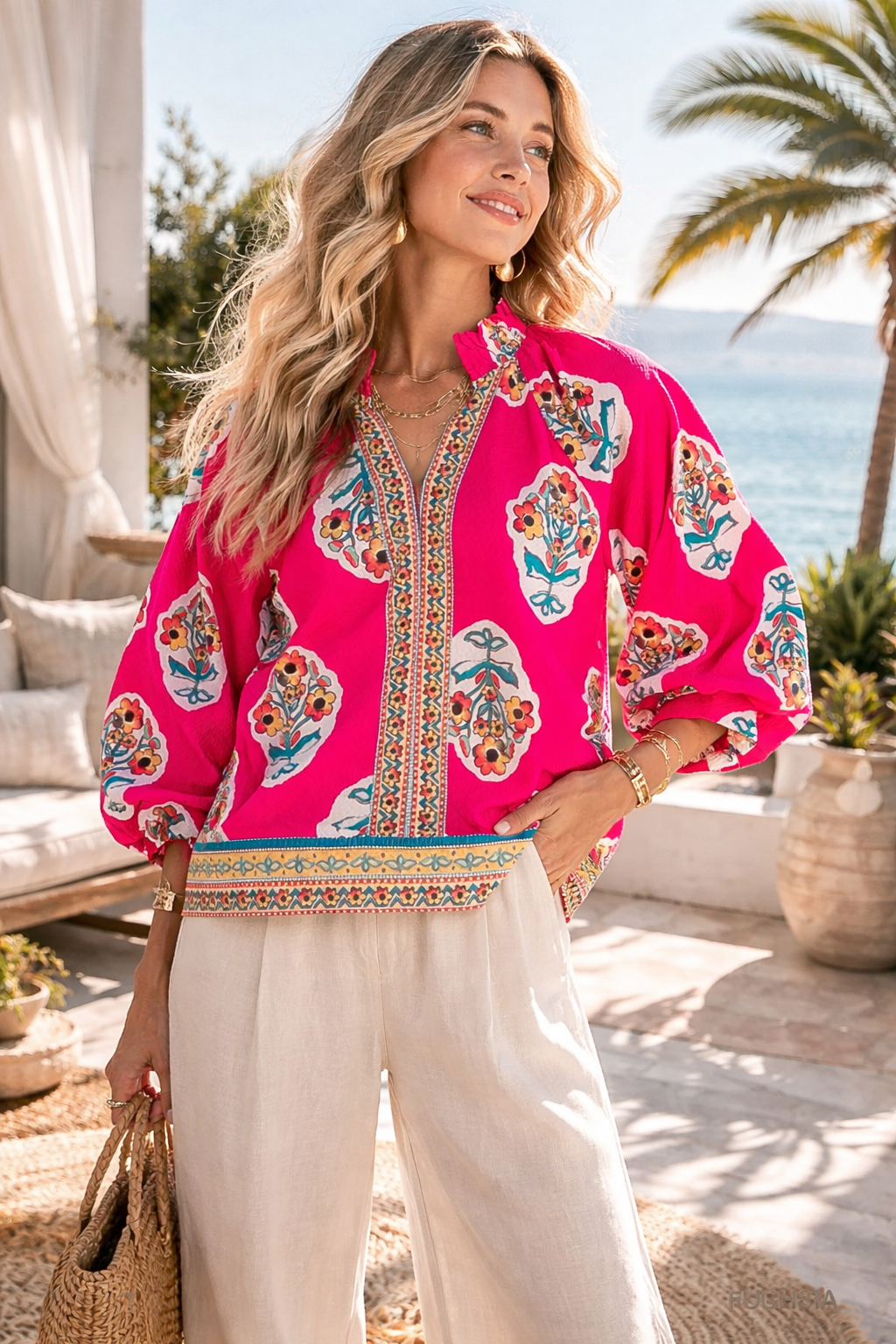 Umgee Boho Floral Print Tunic Blouse