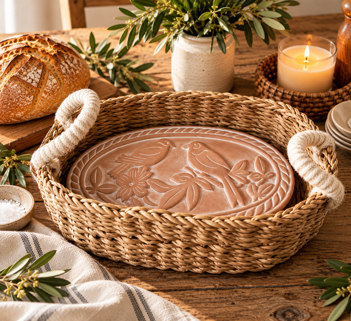 Lovebird Oval Bread Warmer & Basket