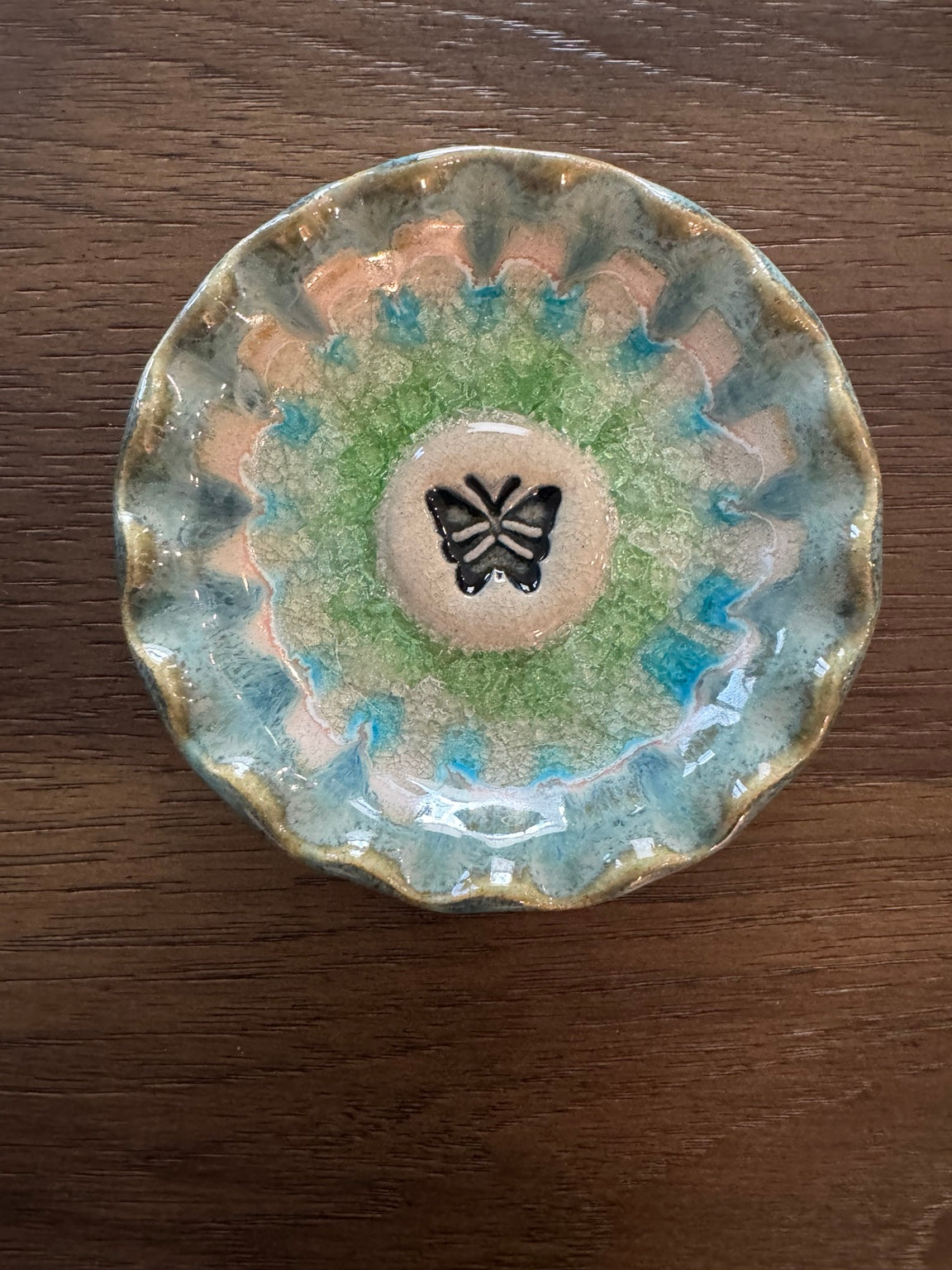 Green butterfly pottery trinket dish by Down to Earth Pottery — original product photo
