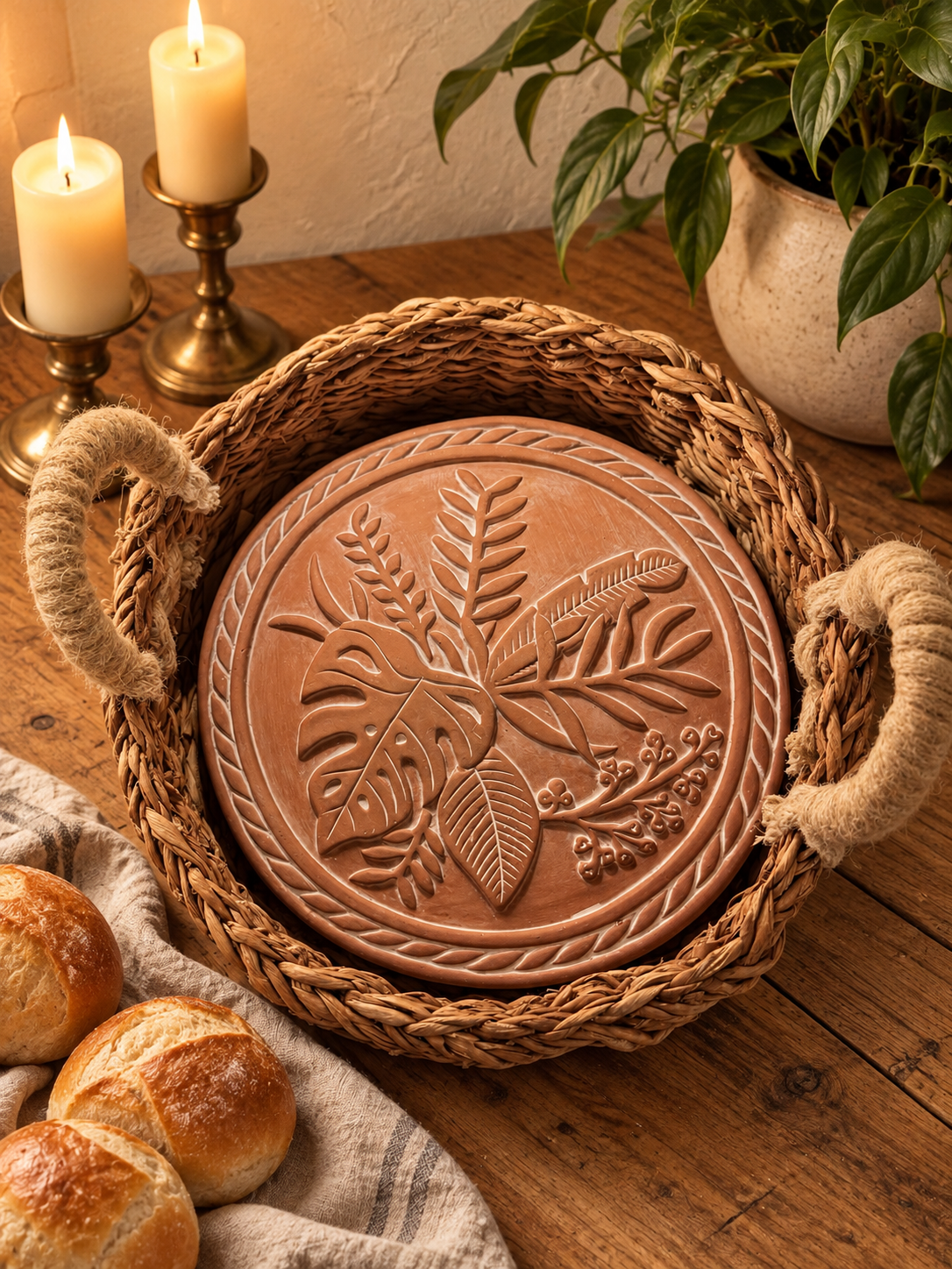 Plant Round Bread Warmer & Basket