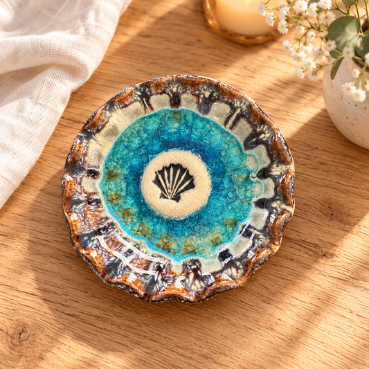 Handmade Pottery Trinket Dish – Turquoise Seashell