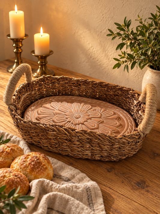 Flower Oval Bread Warmer & Basket